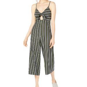 Stradivarius Green Striped Keyhole Wide Leg Strappy Jumpsuit Large